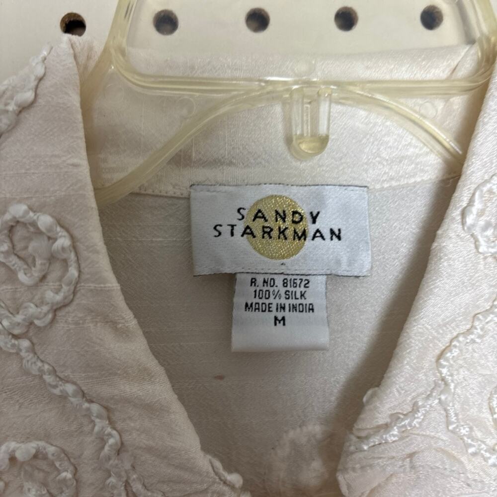 Sandy Starkman 100% Silk Blouse 3D Floral Cottagecore Vintage Whimsical M - Picture 5 of 8
